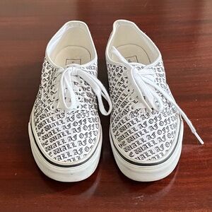 VANS Off the Wall White Sneakers with Black Old English Lettering
